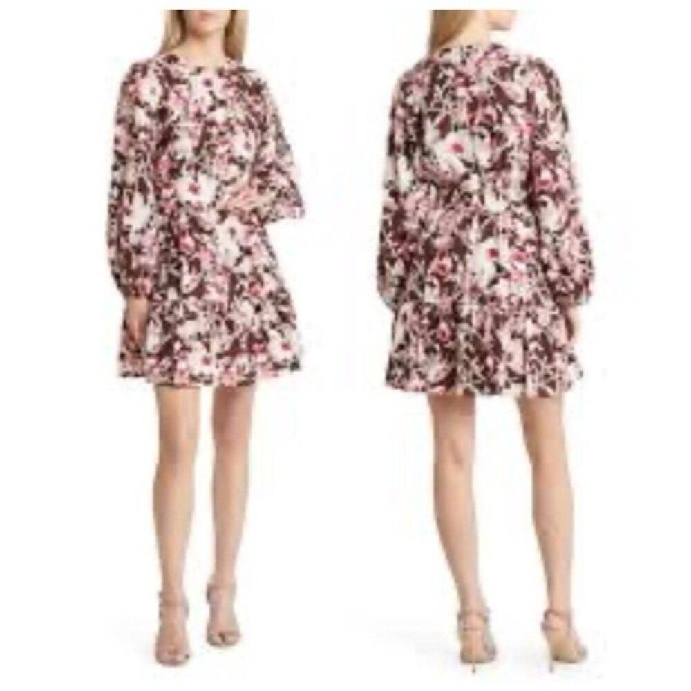 Chelsea28 Dress Small S 4 6 Plum Cream Brown Floral Long Sleeve Washable